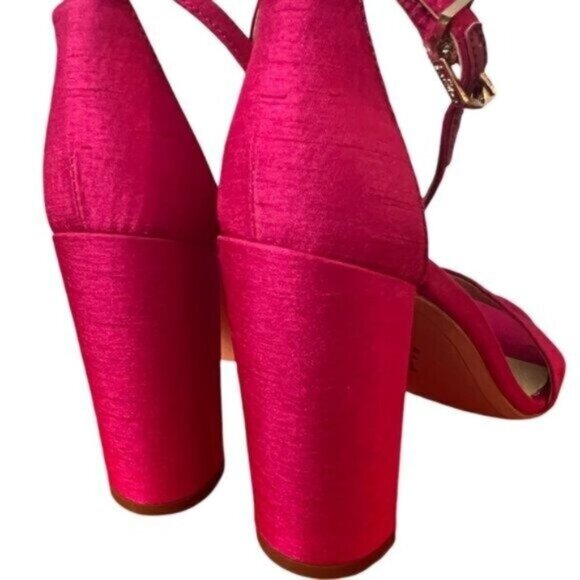 Like-New Sam Edelman Neon Fuchsia Pink Silk Yaro Block Heel Sandals - Picture 3 of 6